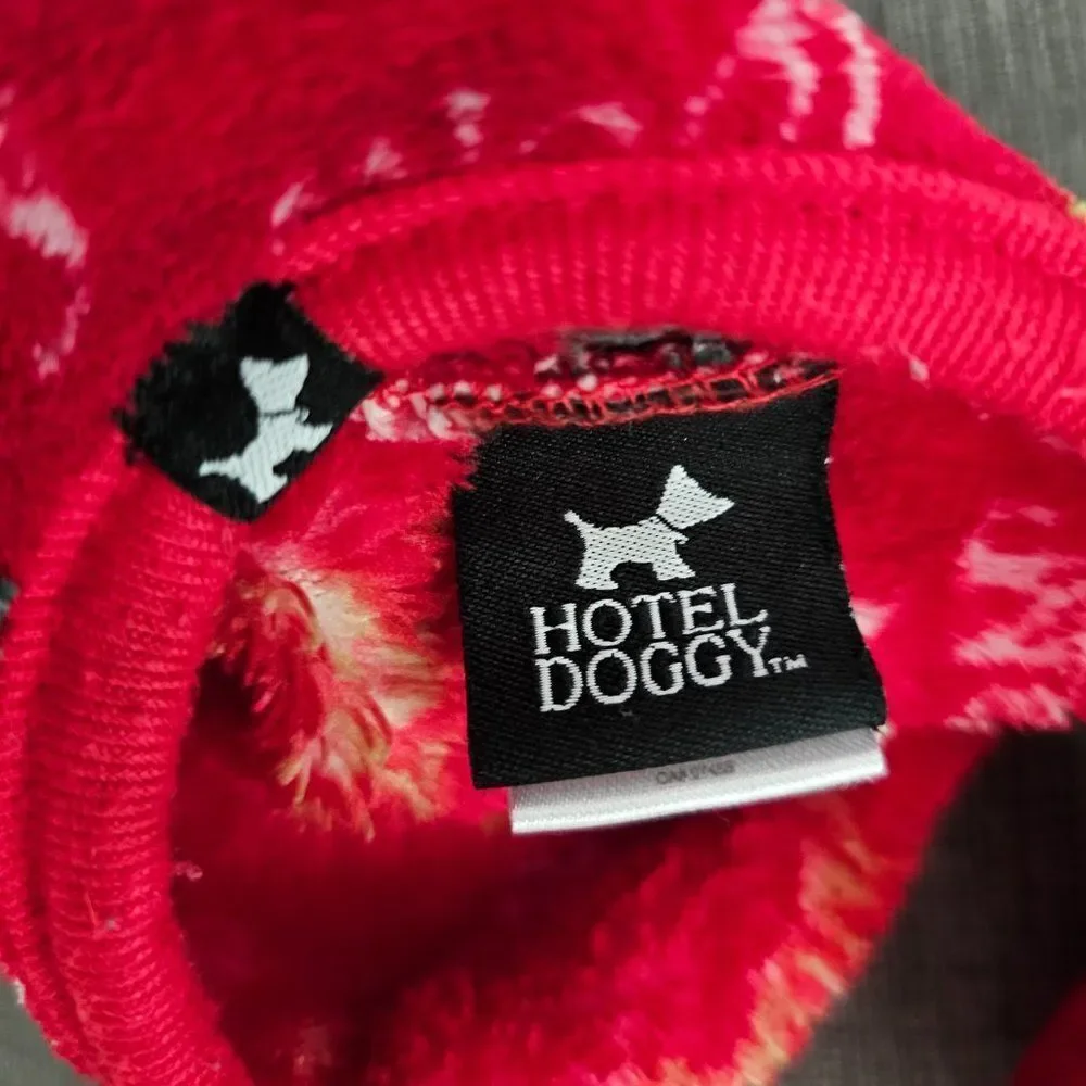 Hotel Doggy Cranberry Red & White Cozy Plush Festival Dog Jumpsuit Size XS